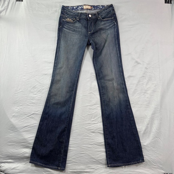 Paige Premium Denim Flare Jeans Hollywood Hills Women's 28 Y2K Embroidery - Picture 2 of 13